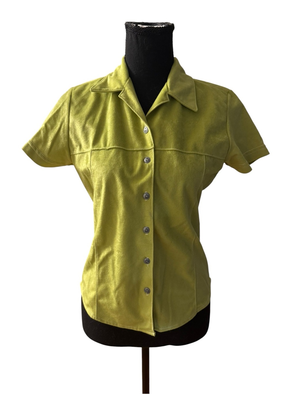 Jordache Short-Sleeve Button Down Top in Lime medium y2K